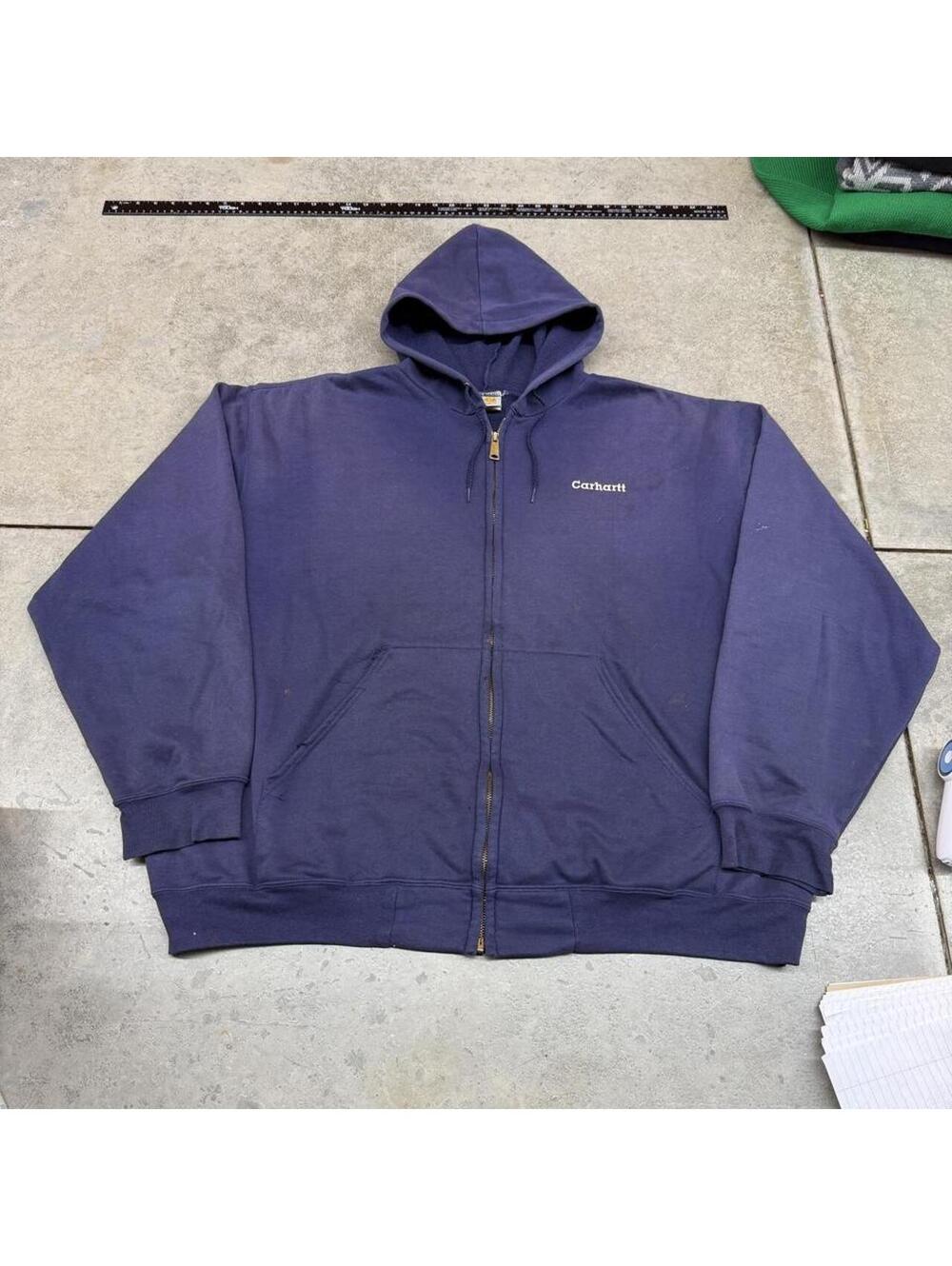 vintage carhartt faded navy zip up heavyweight hoodie size xxl